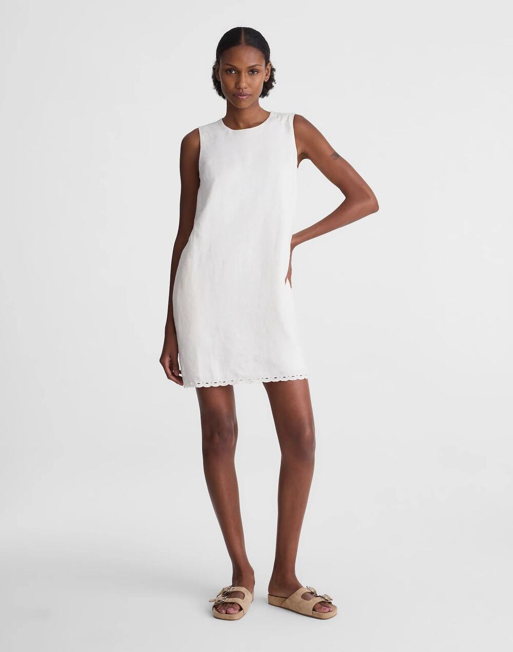 Madewell Women's Mini Shift Dress Sleeveless Regular Fit Linen Ivory Size M NWT